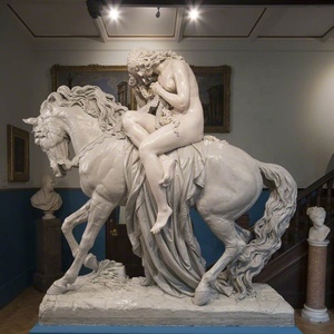 Sculpture de femme Godiva sur cheval en marbre blanc naturel taille réelle - Product Image 1