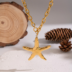 Accesorios de Moda, Joyería, Collares con Colgante de Estrella de Mar de Cinco Puntas, Chapado en Oro de 18K, Acero Inoxidable, 2025, para Mujer - Product Image 5
