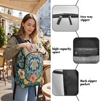 Sac à dos décontracté portable OEM à imprimé hibiscus hawaïen avec fermeture éclair et poche avant