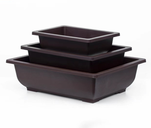 Home Decor Flower Pots Brown Red Square Durable Plastic Bonsai Pot With Tray