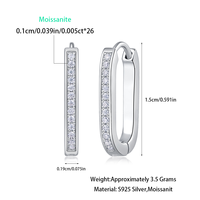 Boucles d'oreilles créoles ovales en argent sterling 925 avec moissanite pour femme, sertissage en canal, couleur D, moissanite VVS1, boucles d'oreilles diamant