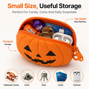 Halloween Pumpkin Silicone Mini Pouch <b>Cute</b> Coin <b>Purse</b> Candy Storage Bag Party Favor Gift for Kids Adults Seasonal Retail Product - Product Image 4