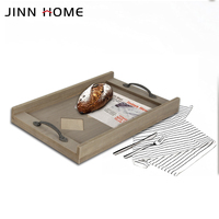Plateau de service rectangulaire en bois peint à la main Jinn Home avec poignées pour table basse, déjeuner ou utilisation sur les genoux
