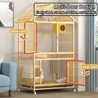 Enclos pour chat en métal de type maison spacieux avec toit en pente, niche pour chat, hamac, griffoir, plateau coulissant, roulettes mobiles, durable 25