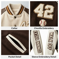 Veste de baseball vintage en laine marron avec manches en PU crème, numéro 42 en chenille, broderie EXTRA INNINGS, style Letterman