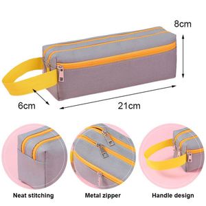 Trousse à crayons antivol double couche couleur unie, multifonctionnelle et portable, pour fournitures scolaires, sac à stylos à trois fermetures éclair pour l'école primaire - Product Image 3