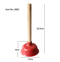 Mini déboucheur de toilettes 11 cm avec ventouse en TPR et manche en bois pour le nettoyage des éviers de salle de bain