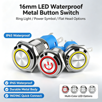 Interrupteurs à bouton étanches en laiton et acier inoxydable de 16 mm avec lumières LED - Contrôle industriel 10A (IP40/IP53/IP67)