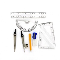 Juego de 9 piezas de compás y dibujador de metal profesional, kit de herramientas de geometría para niños escolares, caja metálica multifunción roja