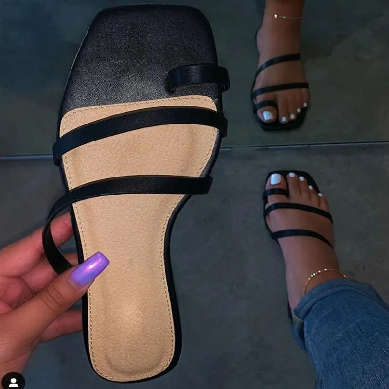BY015-Zapatillas de verano para mujer, base gruesa, dos correas, marca china