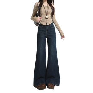 Pantalones Harem Vaqueros de Mujer de Pierna Ancha, Estilo Vintage, Cintura Alta, Casuales, Holgados, Transpirables, Ecológicos, Lavado Medio, con Ribetes, para Verano - Product Image 1