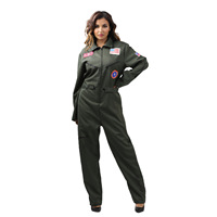Combinaison de pilote de combattant aérien adulte pour femme patchs brodés et combinaison de vol de Cosplay de poche pour Costumes de jeu d'Halloween
