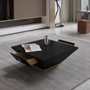 Voxhome ห้องนั่งเล่นสีดำอเนกประสงค์ทำจากไม้รูปสี่เหลี่ยมทันสมัยและวัสดุเก็บของสีดำ - Product Image 3