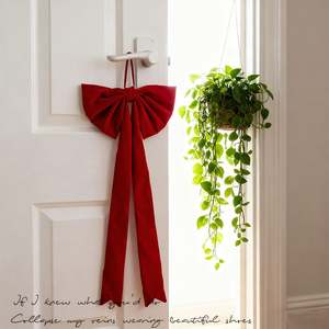 Lazo de Tela Rojo Navideño de Alta Calidad, Adorno Colgante Grande para Ventanas y Decoración Festiva del Hogar - Product Image 5