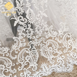 Trắng Sequins Đính Cườm Ren Vải <span class=keywords><strong>Couture</strong></span> Ren Bridal Ren Wedding Dress Vải Rayon Thêu Vải Tuyn Lưới - Product Image 4