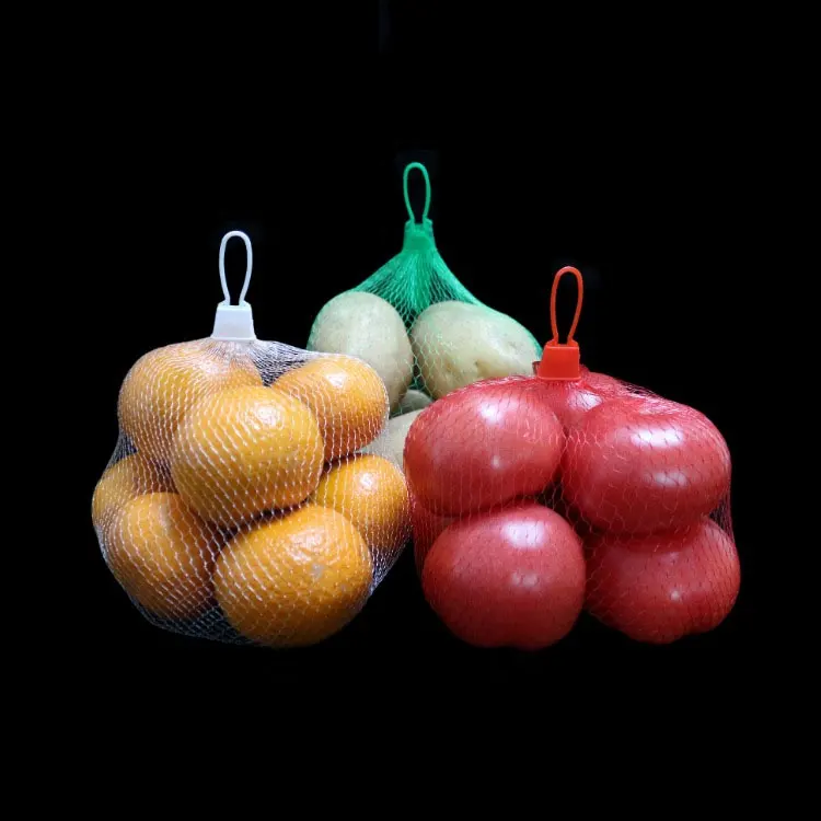 Grosir murah kustom cetak Logo tas jaring tas untuk sayuran buah kemasan plastik pelindung lengan tas jaring
