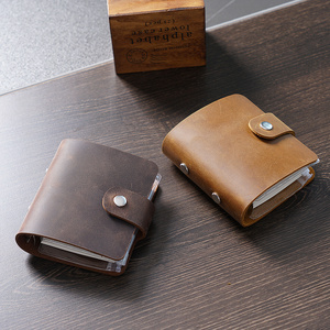 Genuino Crazy Horse cuero A9 tamaño anillo planificador carpeta 3 agujeros Mini Retro cuaderno de hojas sueltas portátil Bloc de notas/diario al por mayor - Product Image 4