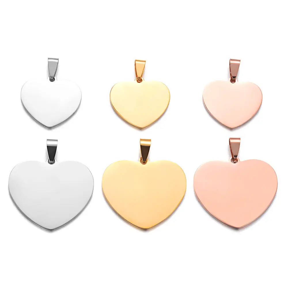 Manufacturers Direct Selling Heart Shape Logo Charm Silver Gold Rose Gold Color Stainless Steel Heart Pendant