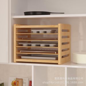 Solid Wood Kitchen <b>Storage</b> Rack Multi Layer <b>Baking</b> <b>Tray</b> Organizer Cabinet Organizer Durable Rectangle Standing Type - Product Image 1