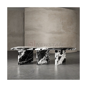 Newstar Panda blanco de lujo personalizado de piedra mesa de mármol comedor mesa de comedor para <span class=keywords><strong>restaurante</strong></span> - Product Image 1