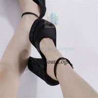 Rhinestone Lady's Dress Shoes Wedding Party Fancy Square Toe Strap High Heel Shoes Platform Summer Sandal Big Size 43