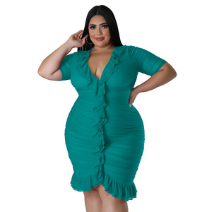 N7816 <span class=keywords><strong>abbigliamento</strong></span> <span class=keywords><strong>donna</strong></span> Plus-size europeo e americano nuovo prodotto Tulle interno in tessuto trasparente doppio strato arruffato Sexy Dres - Product Image 3