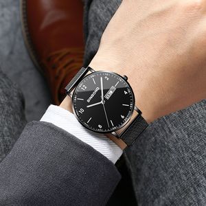 Binbond Men's Quartz Watch 7mm Ultra Thin Waterproof Analog With Date Display Stainless Steel Mesh Band - Product Image 2