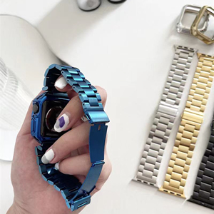 <span class=keywords><strong>Correa</strong></span> de reloj dorada de lujo para hombre, <span class=keywords><strong>correa</strong></span> de muñeca de acero inoxidable de metal, <span class=keywords><strong>correa</strong></span> de reloj con parachoques y estuche resistente para <span class=keywords><strong>Apple</strong></span> Iwatch Series 7 - Product Image 1