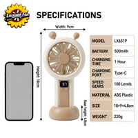 Nouveau ventilateur portable d'extérieur pour camping, 100 niveaux réglables, moteur à balais rechargeable, 500 mAh, USB/Batterie, bouton de commande