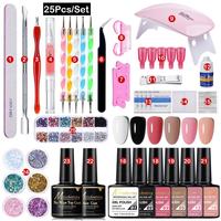 Kit de vernis à ongles en gel B1734 25 pièces avec moules, pinceaux et outils de ponçage, ensemble de manucure professionnel