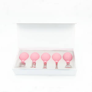 Keluaran baru Set bekam 5 cangkir kaca datar, pijat TCM karet badan kotak hadiah alat terapi hisap vakum grosir - Product Image 1