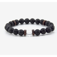Bracelet élastique en perles de pierre volcanique de 8 mm avec intercalaires en bois, bracelet en pierre naturelle pour couple, vente en gros