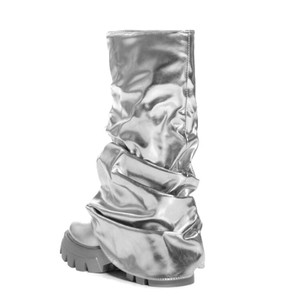 Bottes plateforme femme automne 2025 à bout rond mi-mollet, couleur argent et or, à semelle épaisse, style pantalon, marque Mujer - Product Image 4