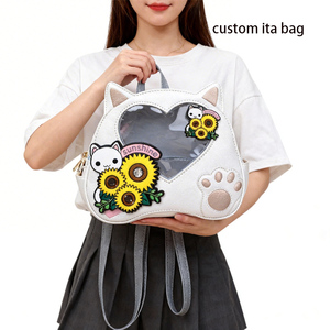 Linda mochila mini con forma de orejas de gato, personalizada, estilo Ita Bag, con ventana transparente en forma de corazón y bordado de girasol, para fanáticos del anime. - Product Image 2