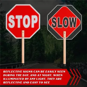 <strong>Customized</strong> Wooden Handle Hand Held Reflective Stop Slow <strong>Traffic</strong> <strong>Warning</strong> <strong>Sign</strong> - Product Image 4