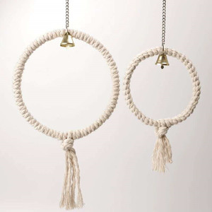 Yuvarlak makrome dokuma halat salıncak asılı kuş levrek standı papağan kafes dekor tırmanma oyuncaklar çan ile - Product Image 1