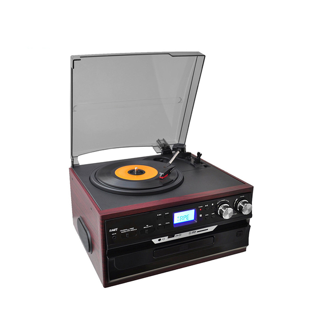 Old-fashioned CD Tape USB Flash Drive Vinyl All-in-one Record Player with 1 Year Warranty Multi-functional LP/CD/Tape Player