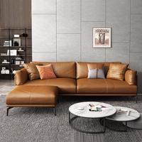 Ensemble de canapés sectionnels en cuir véritable de luxe au design nordique moderne, canapé-lit, confort nuageux haut de gamme, coussins mélangés, vie à la maison