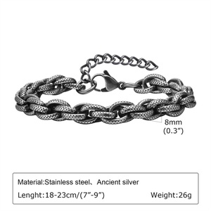 Custom Hip Hop <b>Mens</b> Stainless Steel Bracelet Jewelry Vintage Fashion Rope Chain Bracelet - Product Image 5