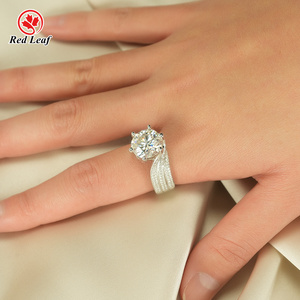 红叶 5 克拉圆形切割 925 银 <span class=keywords><strong>10K</strong></span> 14K 18K 白金 GRA 鉴定证书莫桑石订婚戒指 - Product Image 4