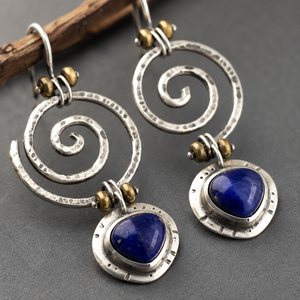 Orecchini Pendenti Vintage Blu Scuro, Gioielli Artistici di Moda per Donne - Product Image 4