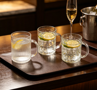 Tasse à boire en verre rayé de style américain avec poignée, tasse à thé, pour salon/usage domestique, tasse en verre à rayures verticales