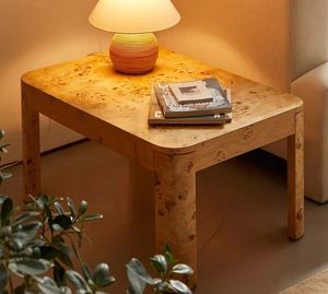 Mesa de Centro Cuadrada de Madera Maciza con Diseño de Corteza de Árbol, Estilo Francés-Chino, para Uso en Hoteles, Combinación para Sala de Estar Rústica - Product Image 2