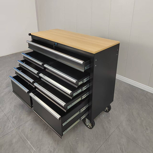 Carrello Portautensili Industriale in Metallo Nero con Sistema di Armadietti Mobili per Garage e <span class=keywords><strong>Officina</strong></span> con Banco da Lavoro e Cassettiera - Product Image 3