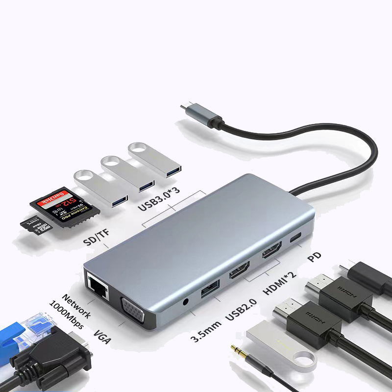 Rj45 Type C to Usb 3.0 Adapter & Network Gigabyte 1000Mbps 12 in 1 Usb-C Multiport Docking Station