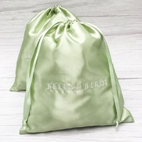 Pochette en soie avec logo imprimé, conteneur de perruque de bijoux vert avec logo personnalisé, sac à cordon en satin