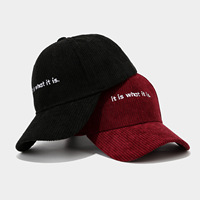 Casquette de baseball en velours côtelé avec lettrage brodé, ajustable, style vintage, chapeau de soleil d'extérieur, unisexe, pour couple, décontractée, vente en gros, casquettes en vrac