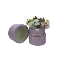 Boîte cadeau en tube de papier avec fenêtre ronde transparente en PVC de couleur unie, ensemble de 3 pièces, boîte à fleurs, boîte d'emballage cadeau