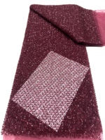 Tissu en dentelle de Dubaï avec pierres, 100% polyester, broderie luxueuse, élégante décoration de vêtements, motif floral
