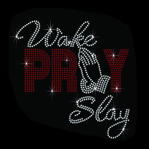 Hotfix Iron On Wake Pray Slay Patch kustom berlian imitasi Transfer panas kata desain untuk hoodie t shirt - Product Image 2